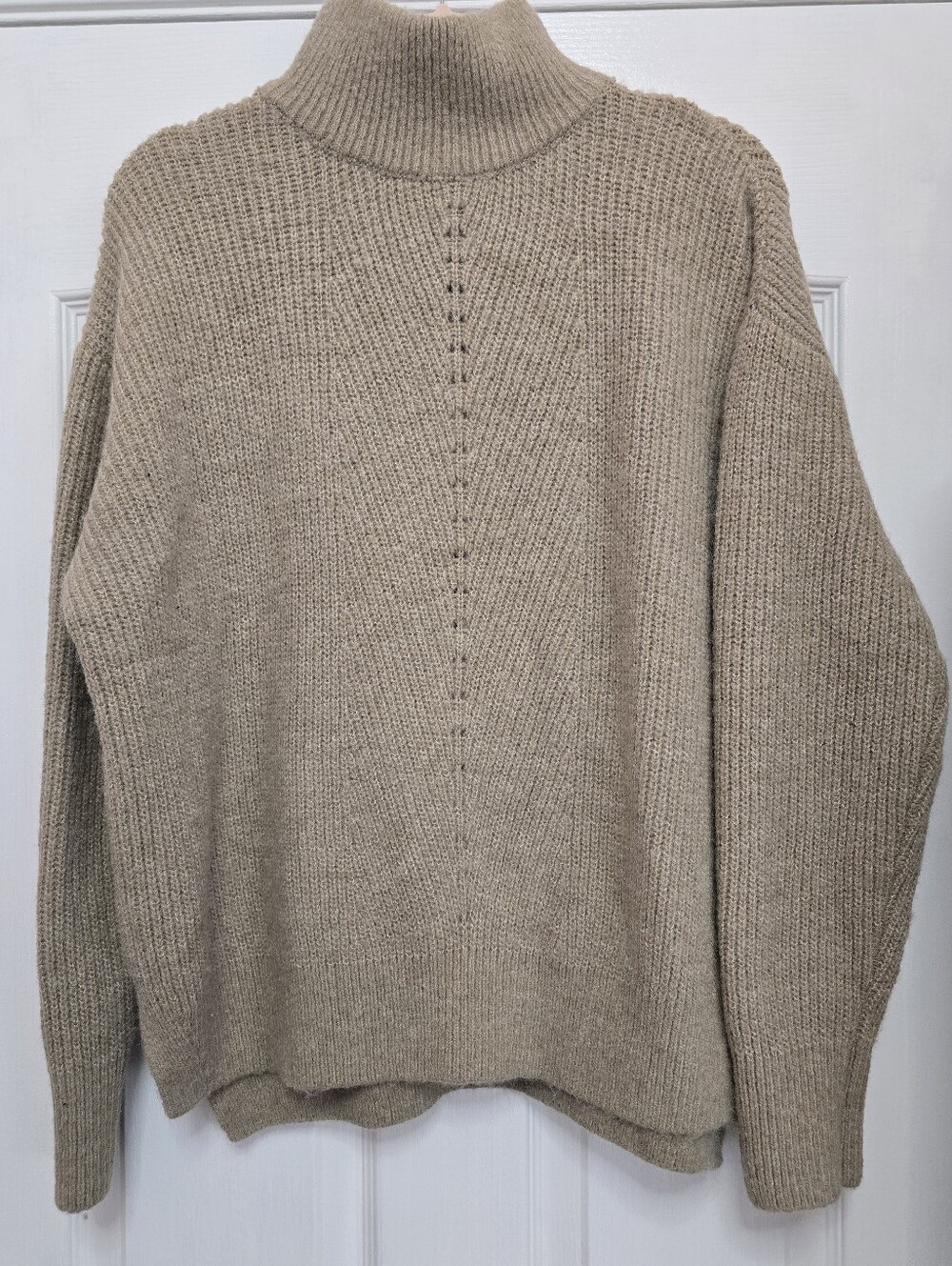 Stitch and Feather Turtleneck Sweater - Taupe, size Medium